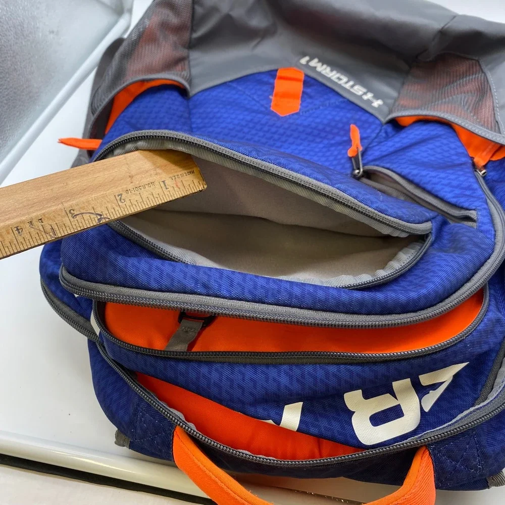 Under Armour Storm 1 Backpack Mens OS Blue Orange Grey HeatGear Laptop Sleeve